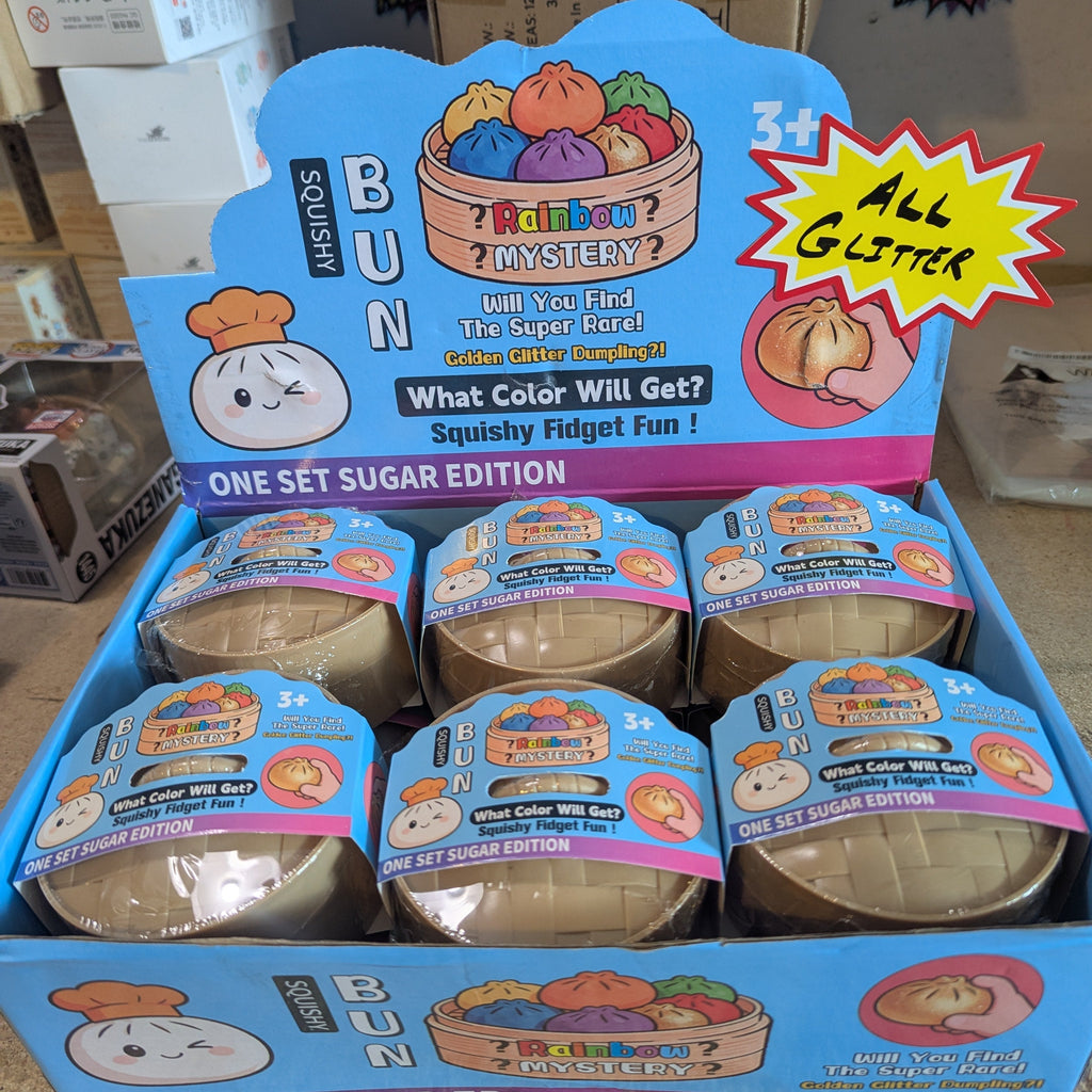 All Glitter Squishy Bun Mystery Dumplings with sparkly glitter and soft texture for sensory fun