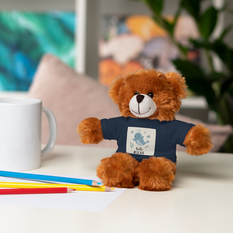 Cuddly Stuffed Bear with Tee - Cute Gift for Kids, Nursery Decor, Birthday Surprise, Ocean Theme, Plush Toy