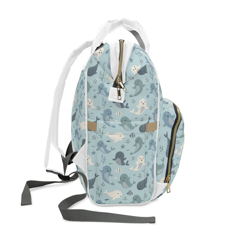 Whimsical Whale Print Diaper Backpack | Stylish Baby Bag, Multi-Functional Tote, Cute Moms Gift, Travel Companion, Gender Neutral