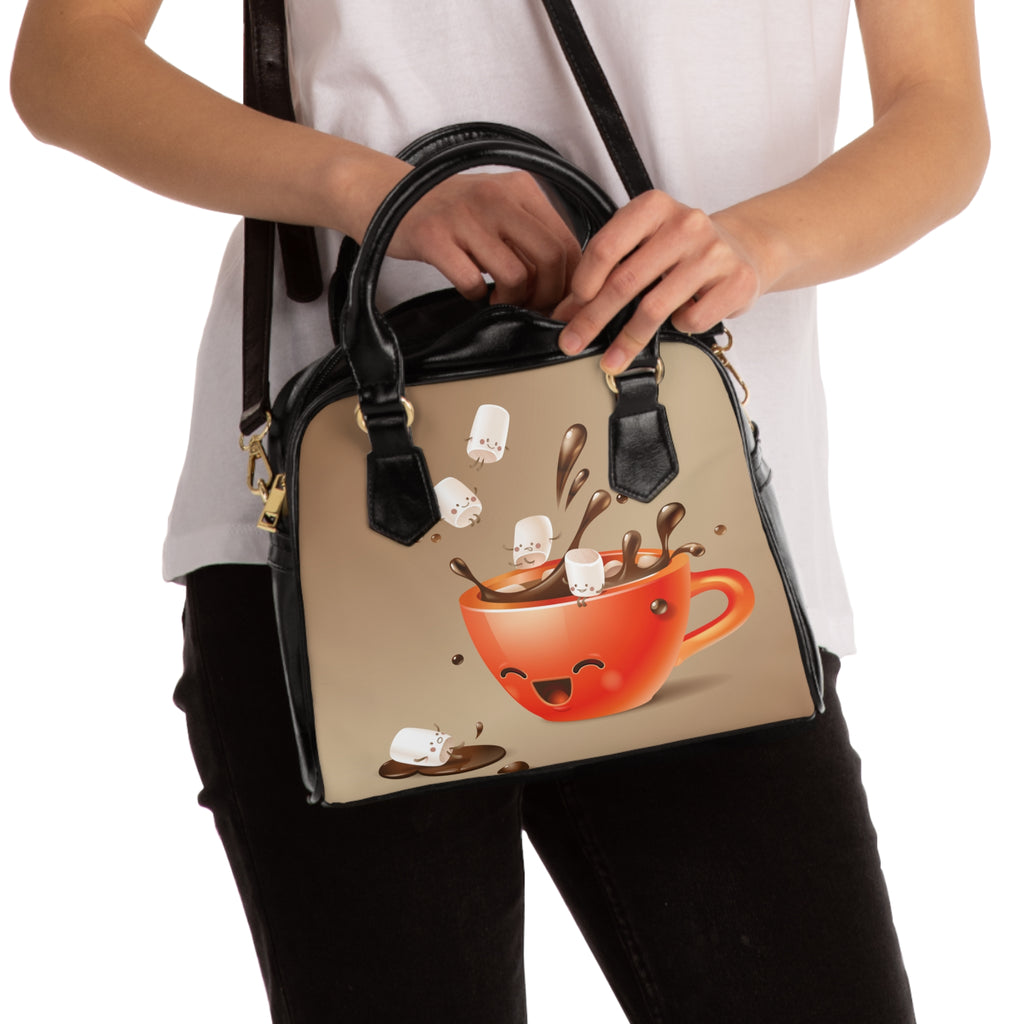 Cute Hot Cocoa Shoulder Handbag, Fun Tote for Coffee Lovers, Stylish Purse for Winter, Perfect Gift, Everyday Use