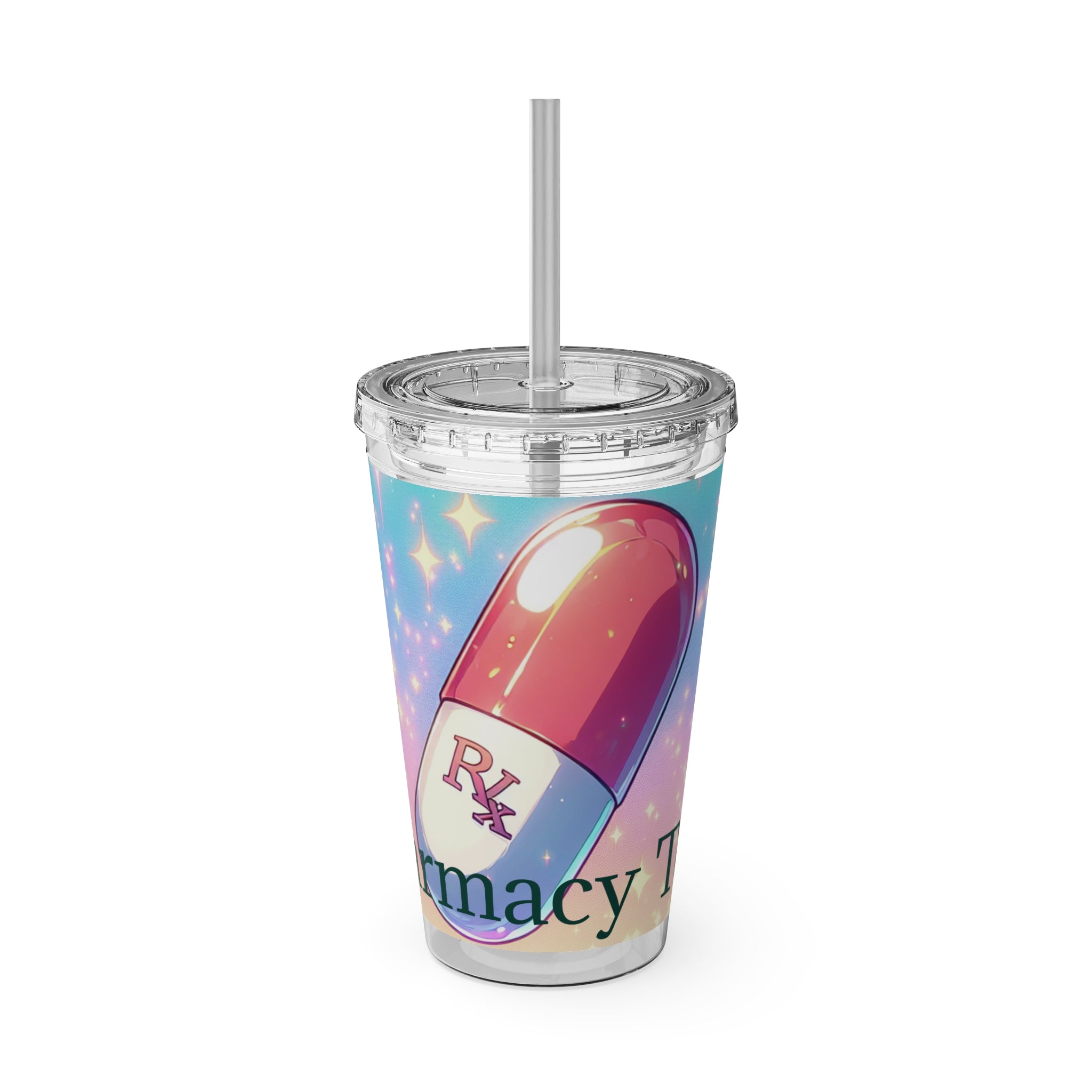 Sunsplash Pharmacy Tumbler with Straw | 16oz Colorful Drinkware for Fun Vibes