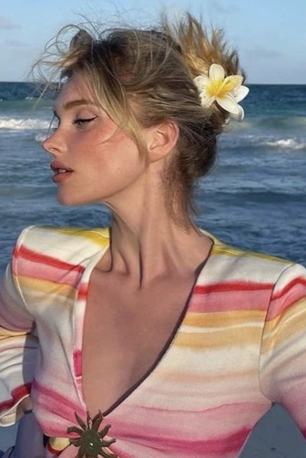 Yellow frangipani shape acrylic hair clip with tropical design and 8cm size