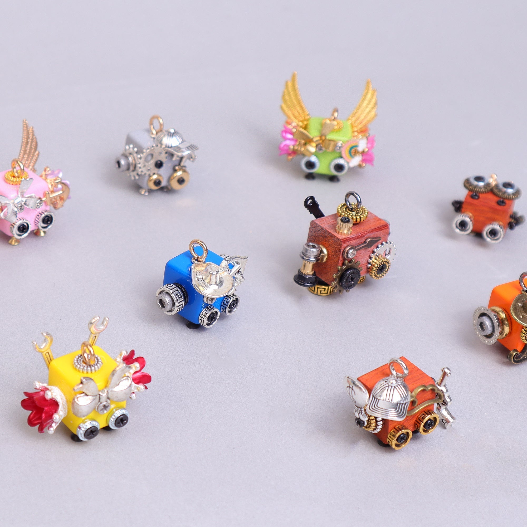 Handcrafted wooden bot necklace keychain and mini decor with unique charm