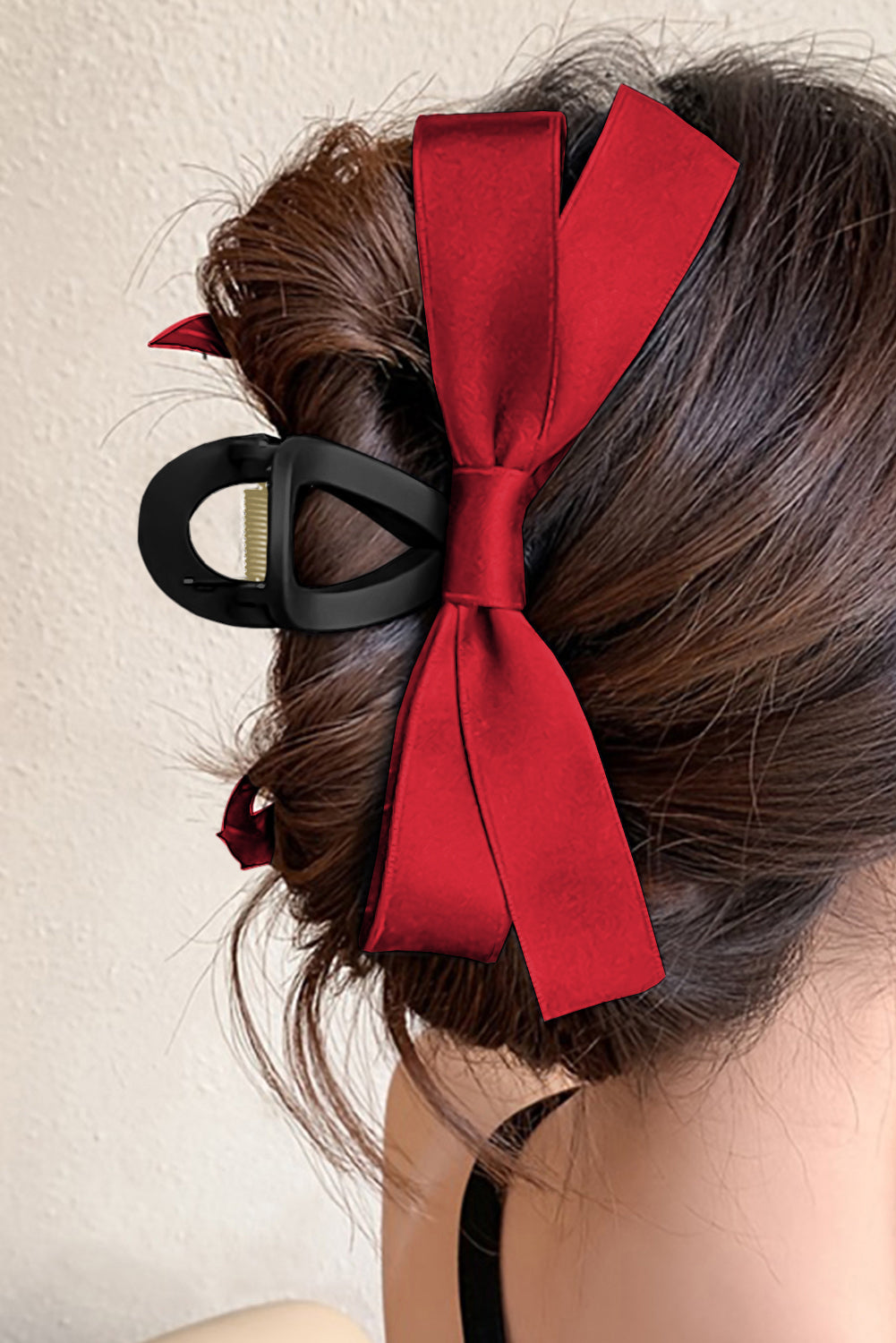 Black bow decor large hair claw clip for securing hair elegantly