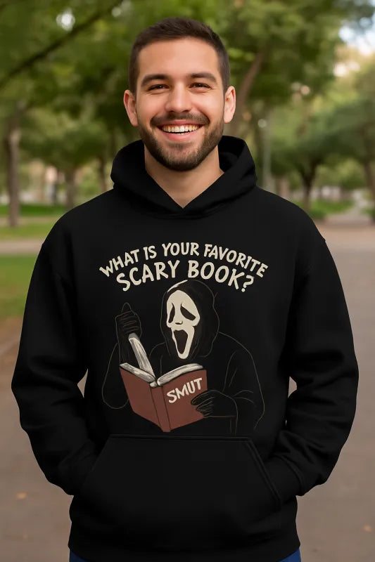 Ghostface Reading Favorite Scary Book Smutty Knife Flip - Unisex Hoodie