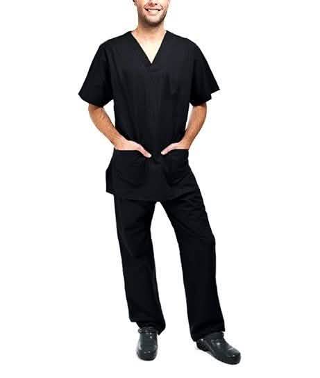 2-Piece Set: Unisex Cotton-Blend V-Neck Scrubs Top & Pants - Assorted Sizes