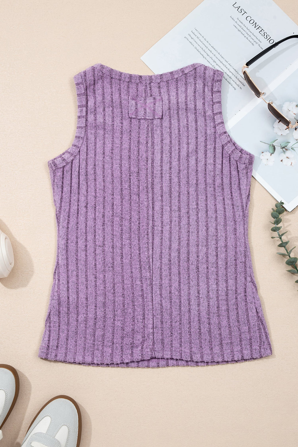 Beau Blue Slim ribbed mineral wash tank top with round neck and high elasticity fabric