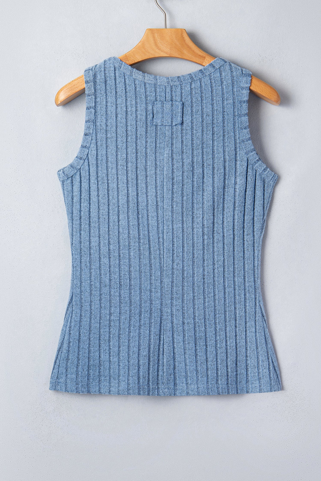 Beau Blue Slim ribbed mineral wash tank top with round neck and high elasticity