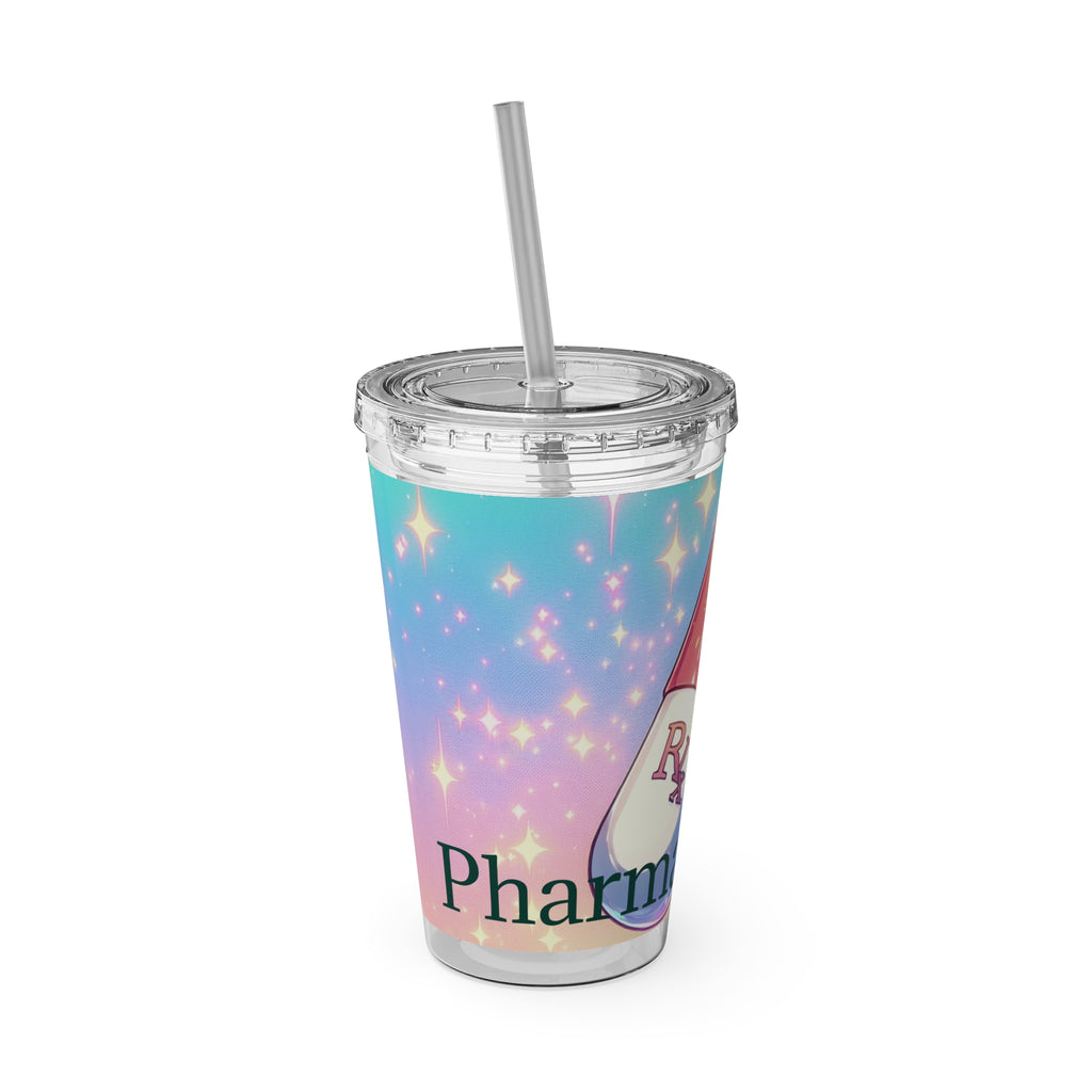 Sunsplash Pharmacy Tumbler with Straw | 16oz Colorful Drinkware for Fun Vibes