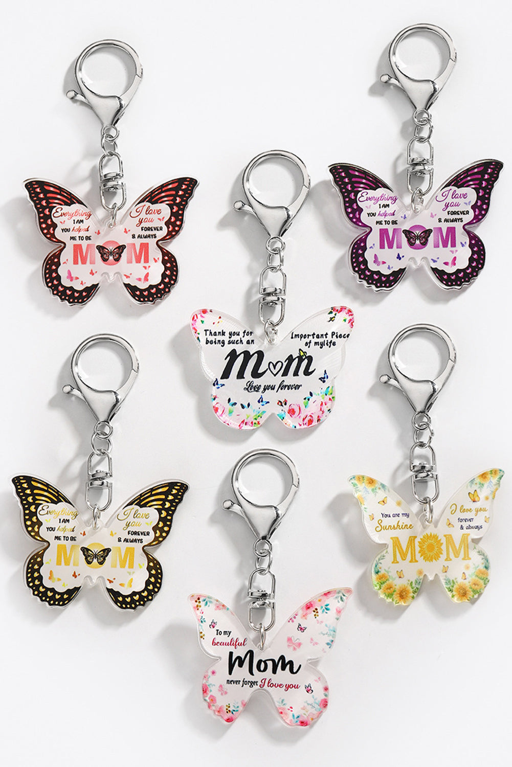 Yellow MOM butterfly shape acrylic keychain with elegant design and durable material