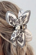 Black paisley floral print bow knot hair clip with stylish design and lightweight material