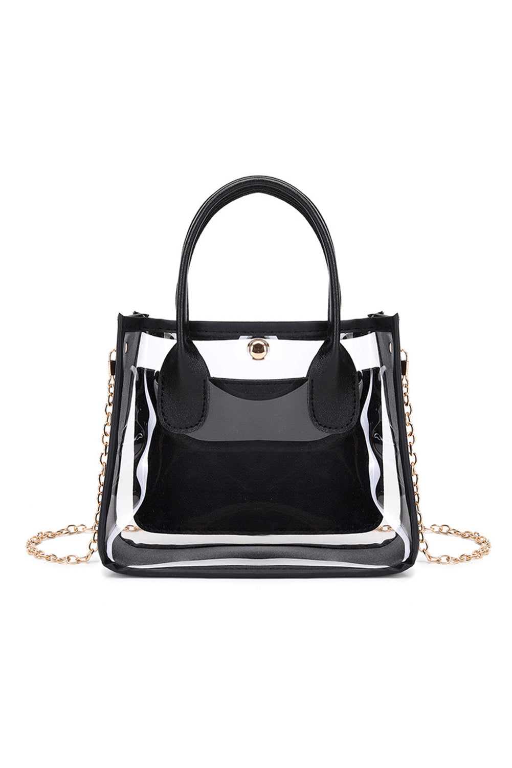 Chestnut PVC PU leather patchwork transparent shoulder bag with chain strap and spacious design