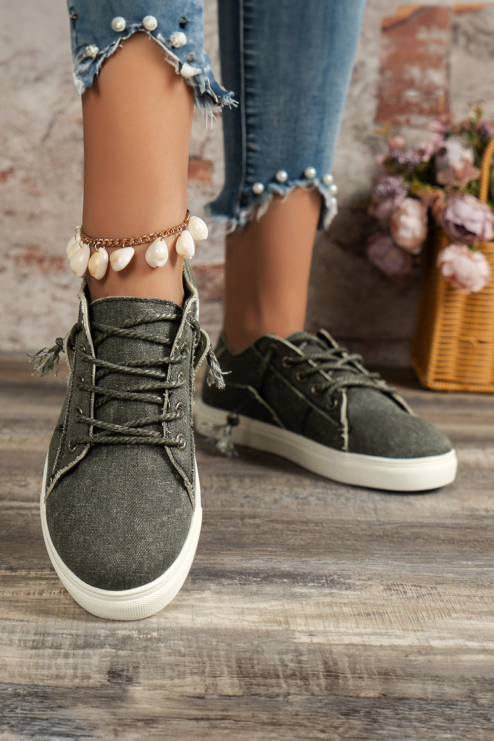 Parchment criss cross slip on canvas flats with trendy design and durable material