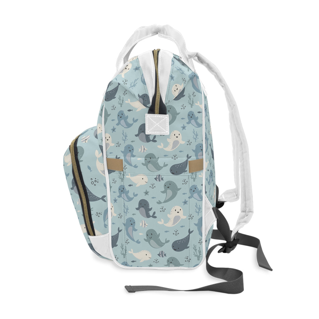 Whimsical Whale Print Diaper Backpack | Stylish Baby Bag, Multi-Functional Tote, Cute Moms Gift, Travel Companion, Gender Neutral