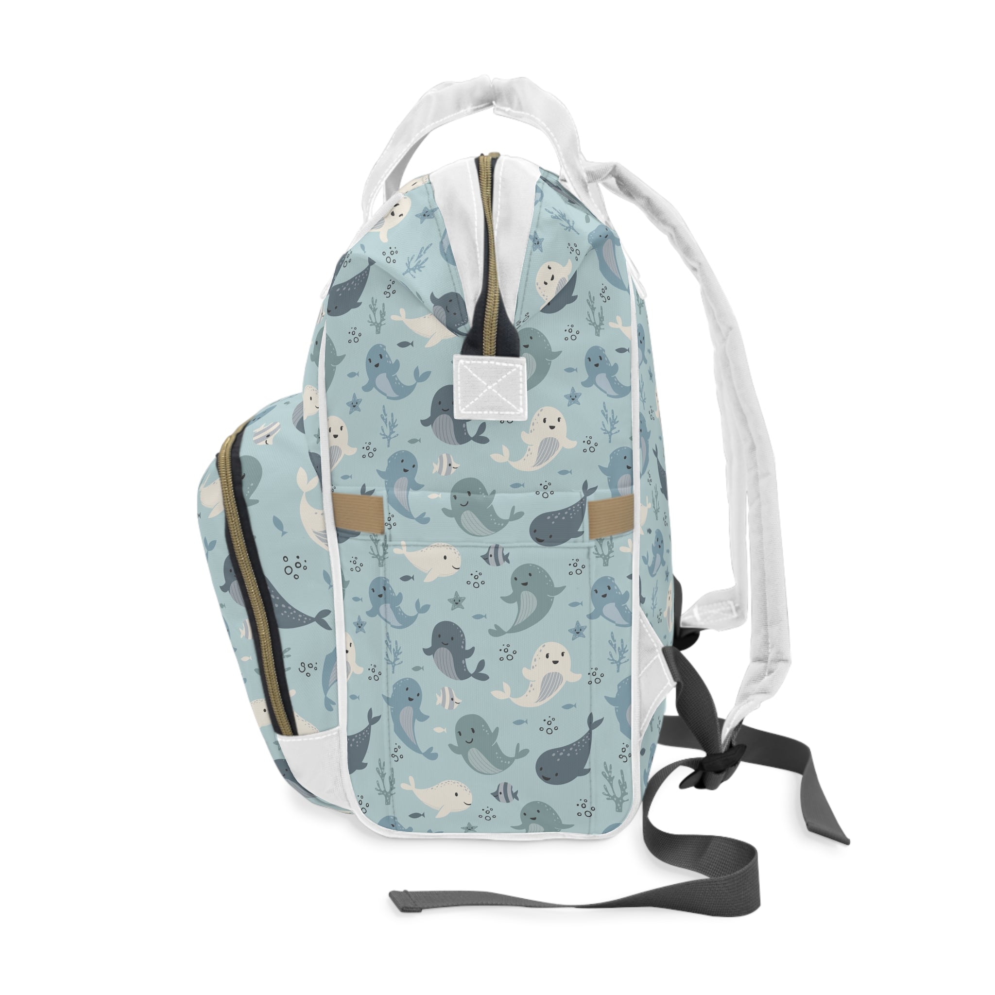 Whimsical Whale Print Diaper Backpack | Stylish Baby Bag, Multi-Functional Tote, Cute Moms Gift, Travel Companion, Gender Neutral