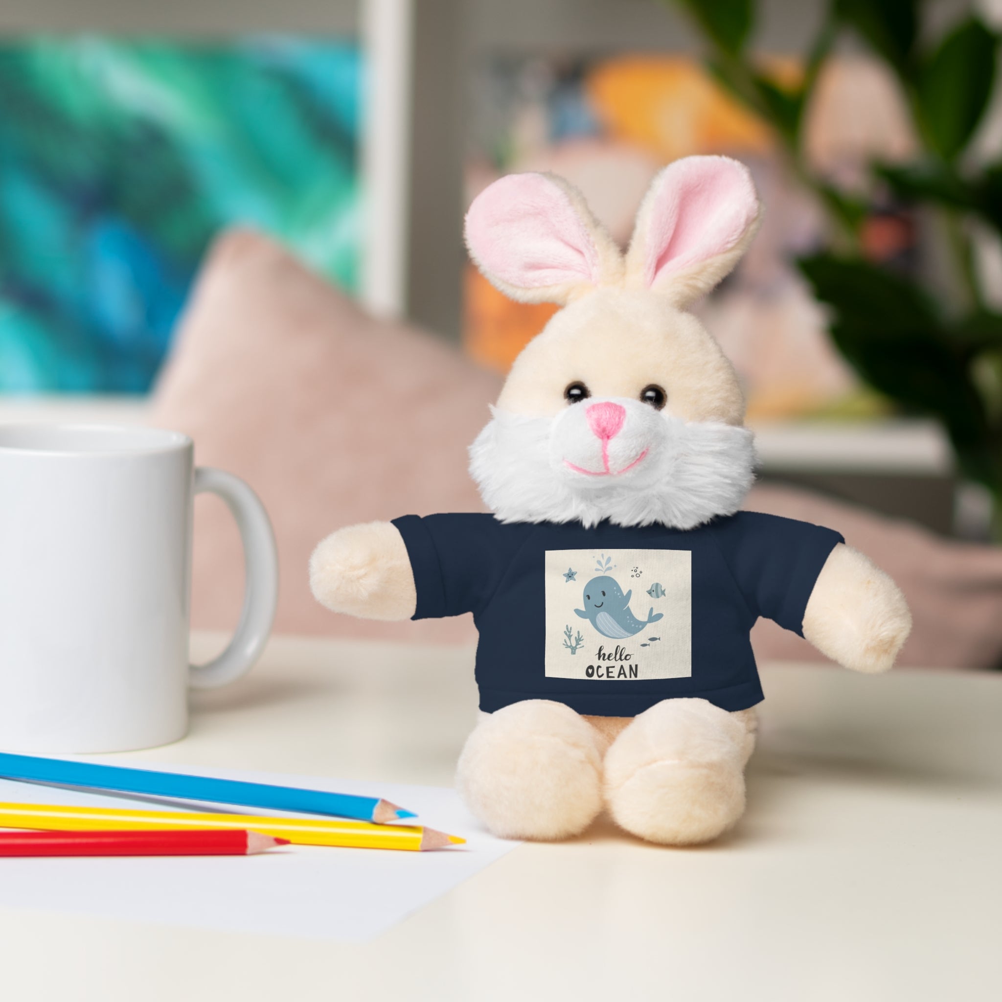 Cuddly Stuffed Bear with Tee - Cute Gift for Kids, Nursery Decor, Birthday Surprise, Ocean Theme, Plush Toy