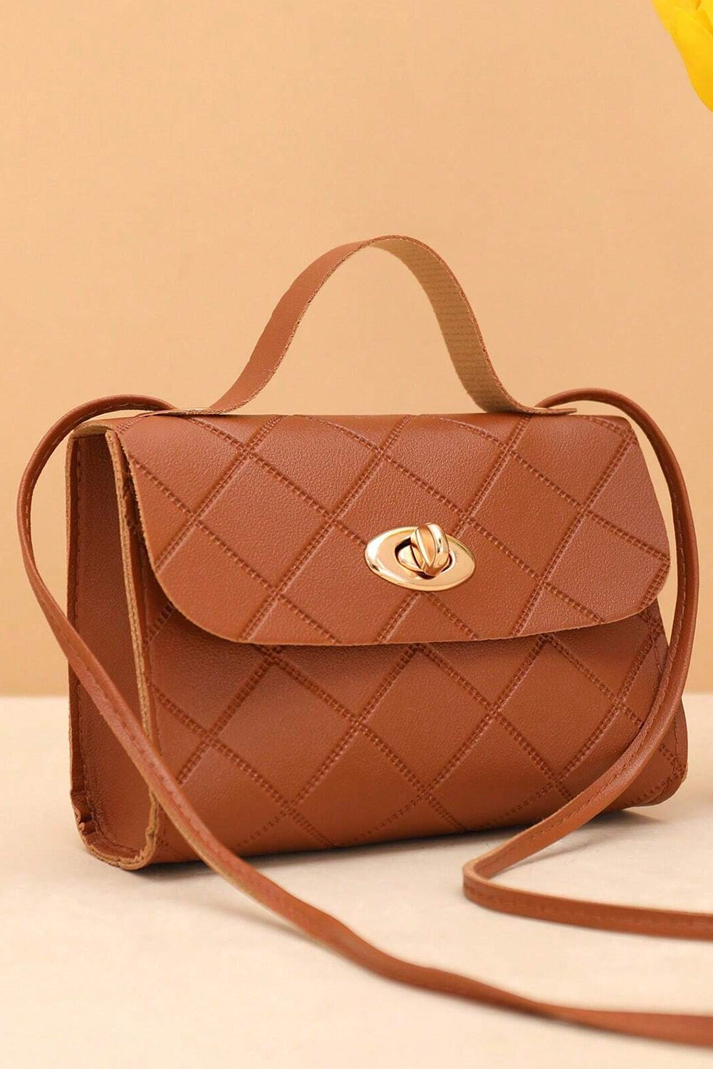 Breen PU leather diamond pattern small messenger bag with lock and lightweight durable design