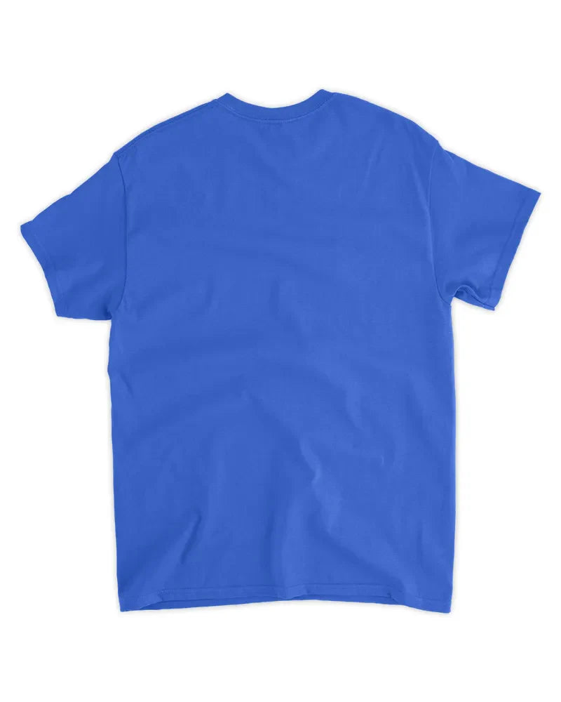 Unisex Standard T-Shirt in blue 100% cotton with seamless collar and taped shoulders back view