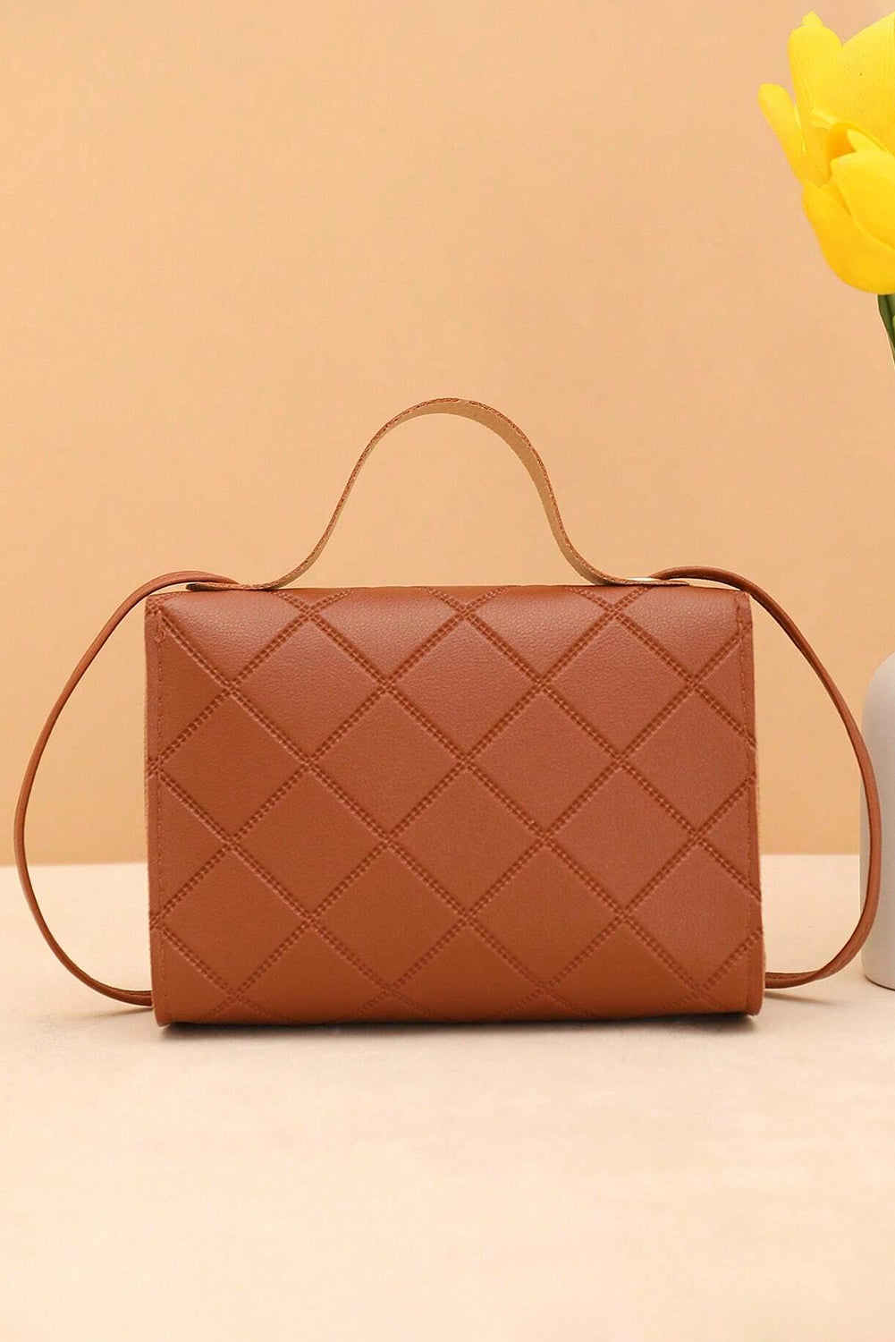Breen PU leather diamond pattern messenger bag with lock and compact design