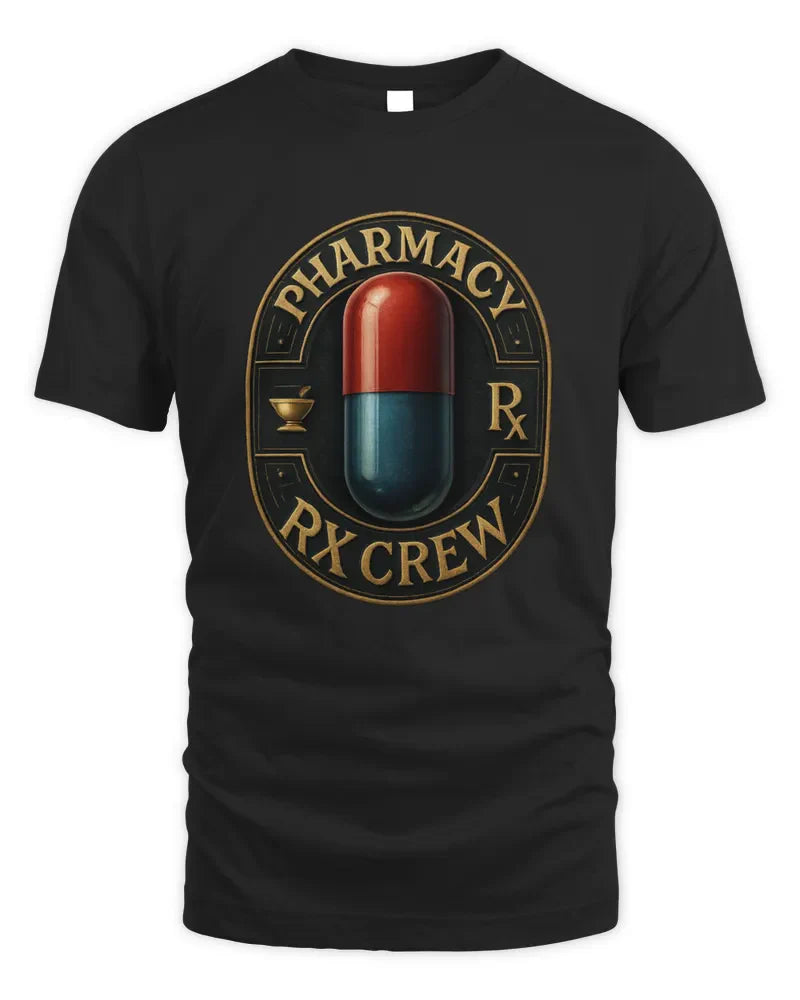 Unisex Standard T-Shirt black with Pharmacy RX Crew pill graphic design