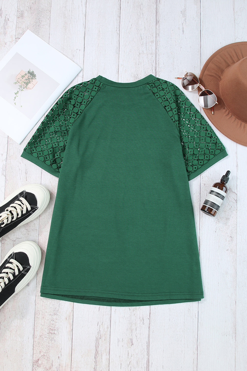 Navy blue seamed detail tee with contrast lace raglan sleeves