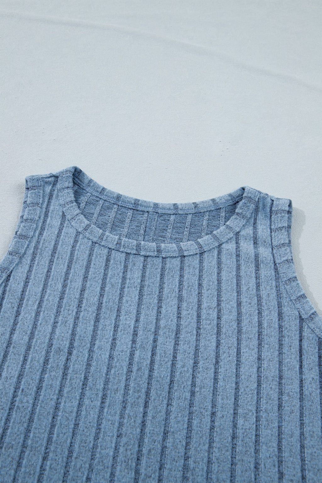 Beau Blue Slim ribbed mineral wash tank top with high elasticity and round neck design