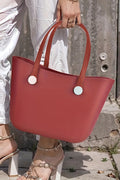 Fiery red waterproof EVA tote bag with detachable straps and spacious design