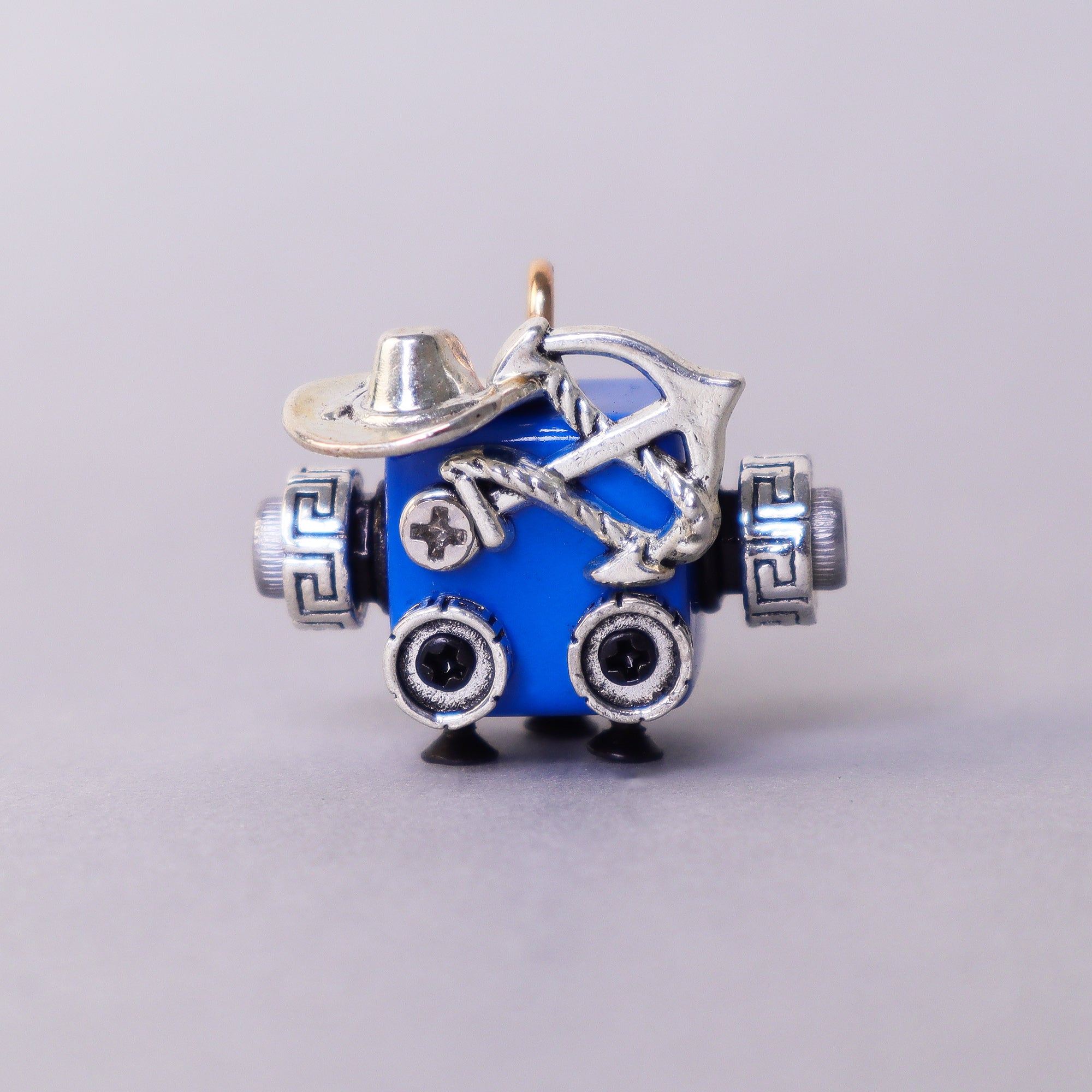 Handcrafted wooden bot necklace, keychain, and mini decor with unique character and natural wood texture