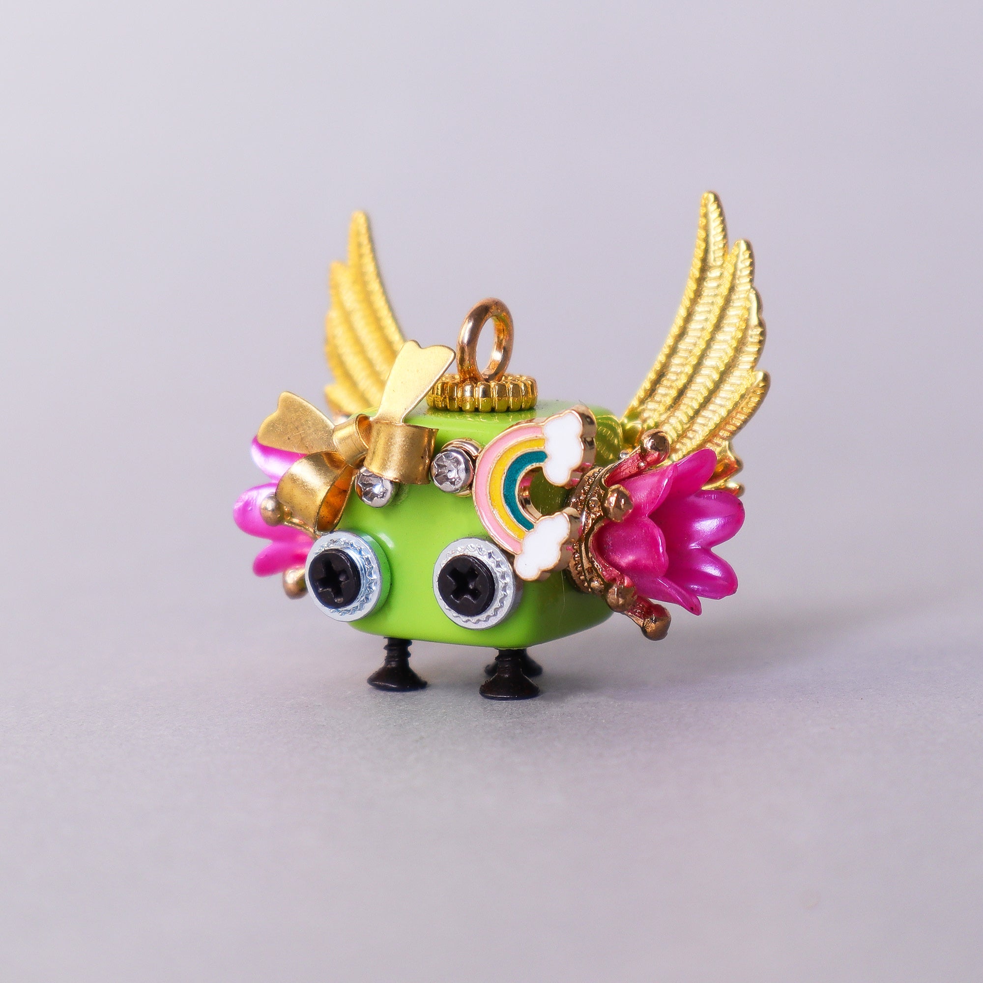 Handcrafted wooden bot necklace keychain and mini decor with unique personality and charm
