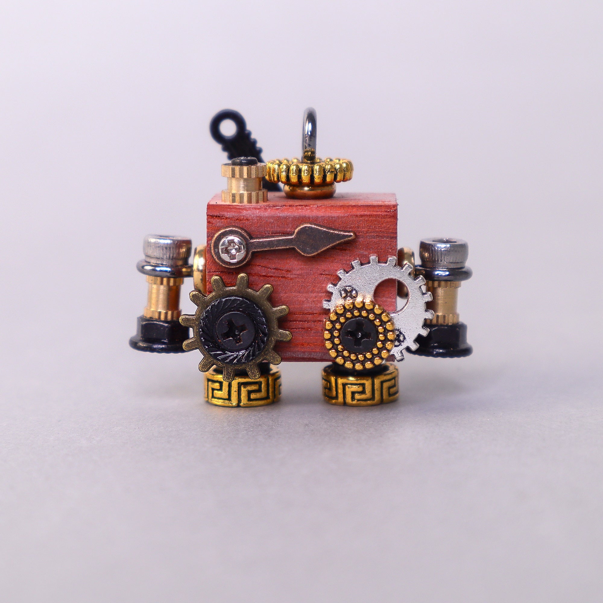 Handcrafted wooden bot necklace keychain and mini decor with unique character and natural wood finish