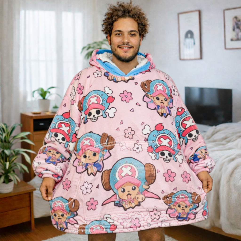 Tony Chopper One Piece wearable Sherpa blanket hoodie for kids and adults