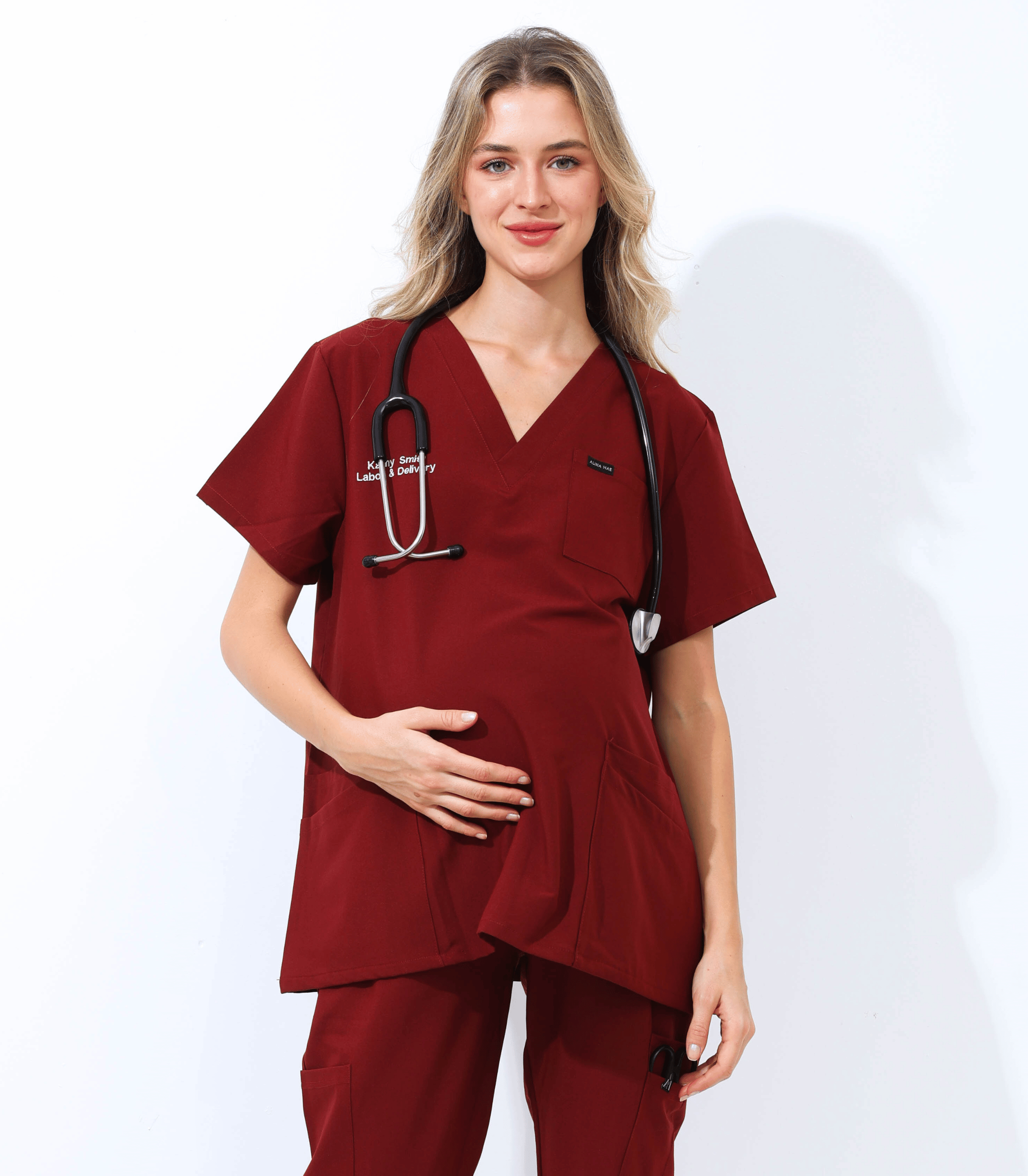 Comfortable maternity scrub top from Maternity Scrubs Collection designed for pregnant medical professionals