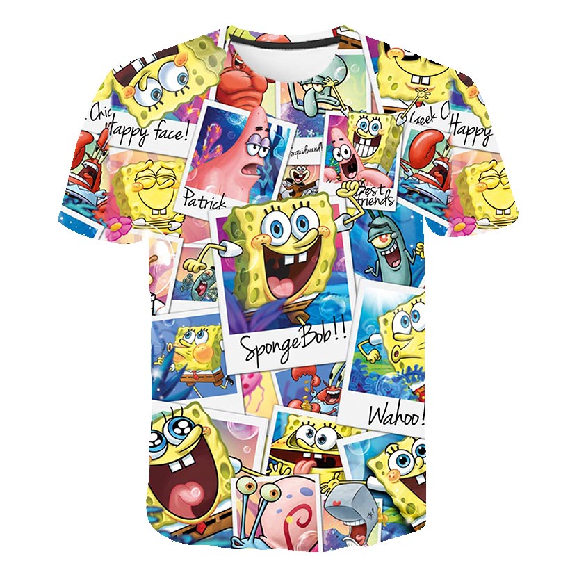 Men's casual SpongeBob SquarePants 3D printed polyester t-shirt with short sleeves and O-neck collar