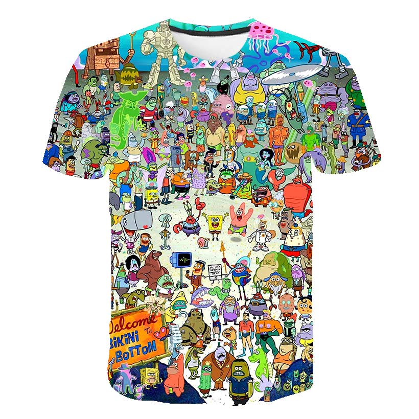 Spongebob Squarepants casual men's 3D printed short sleeve t-shirt with O-neck, polyester fabric