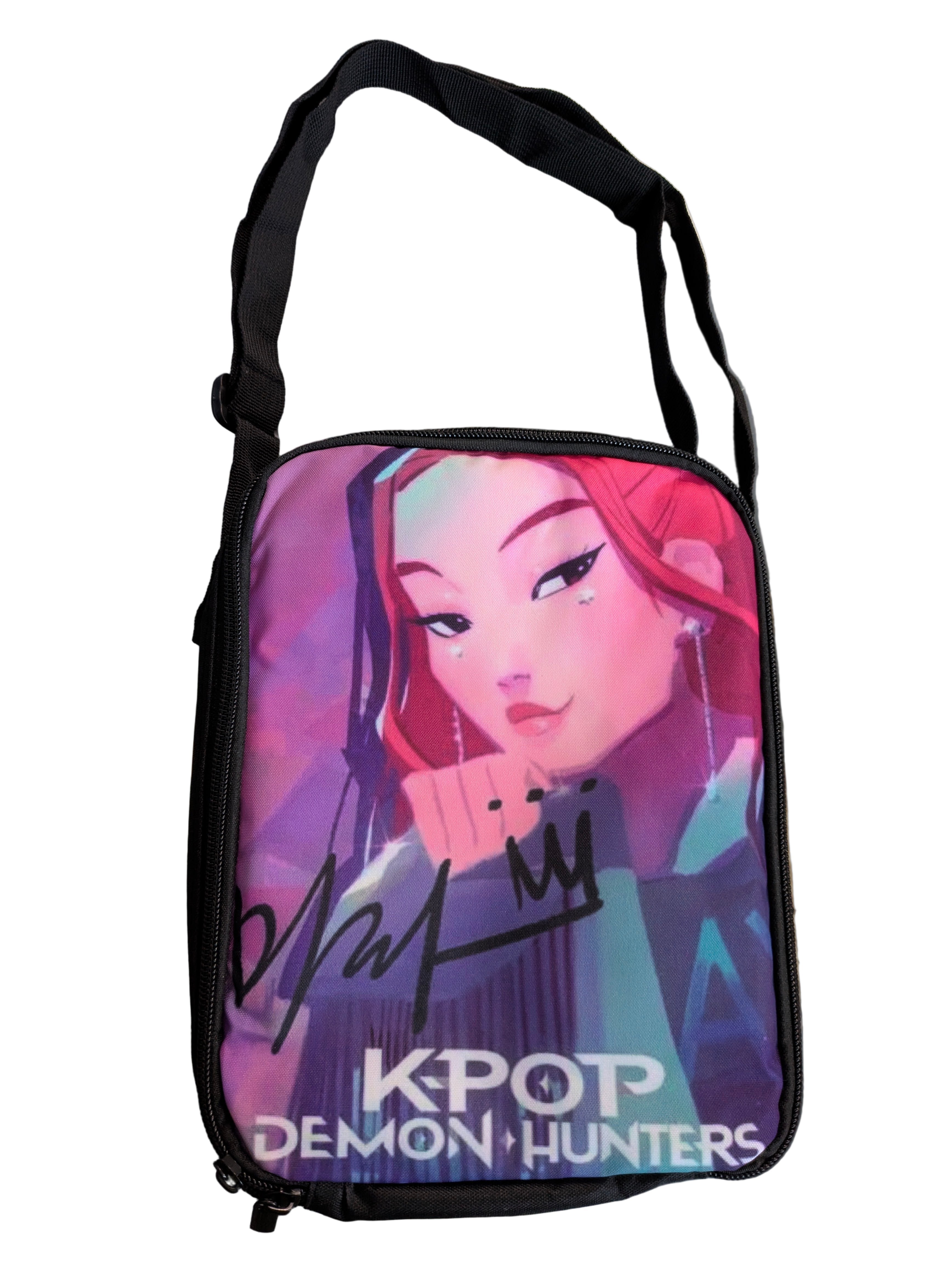 K-POP DEMON HUNTERS Mira Edition shoulder lunch bag with neon portrait and magenta hair design