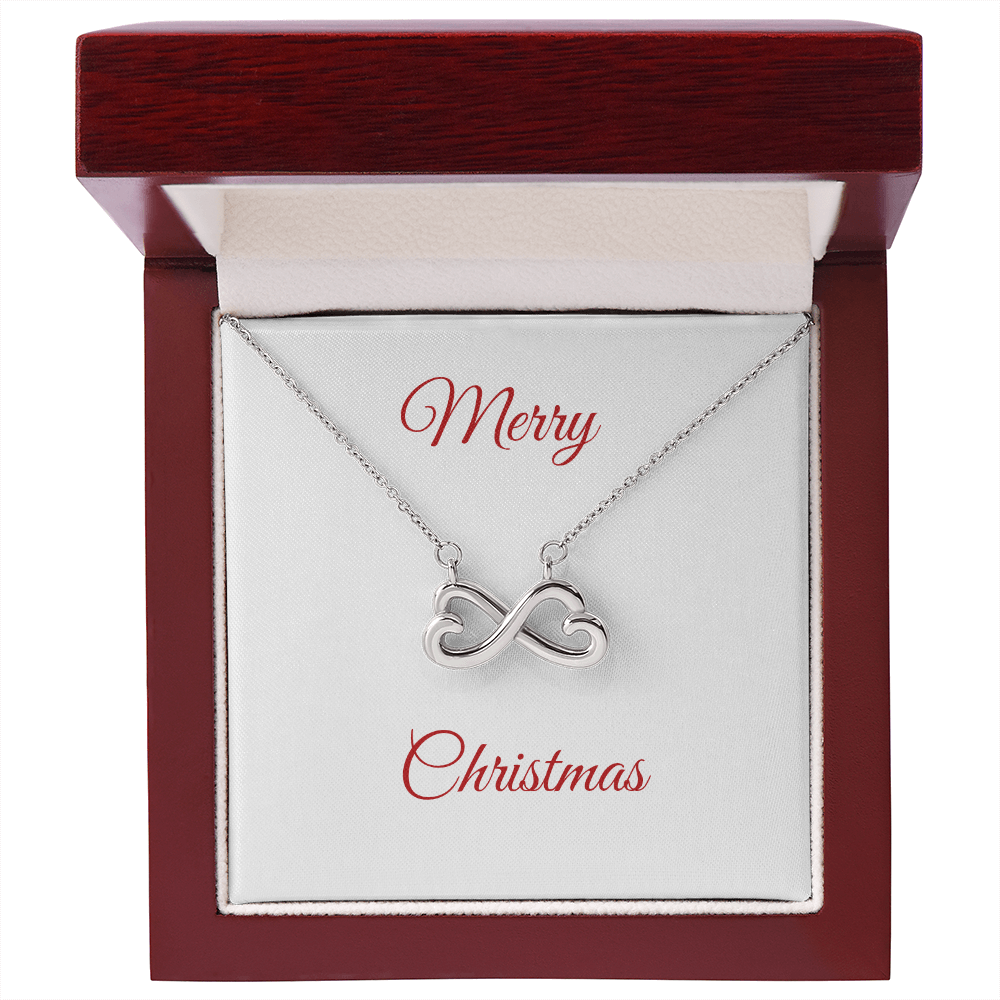 Endless Love Necklace with heart-shaped infinity pendant in 14k white gold finish in elegant jewelry box
