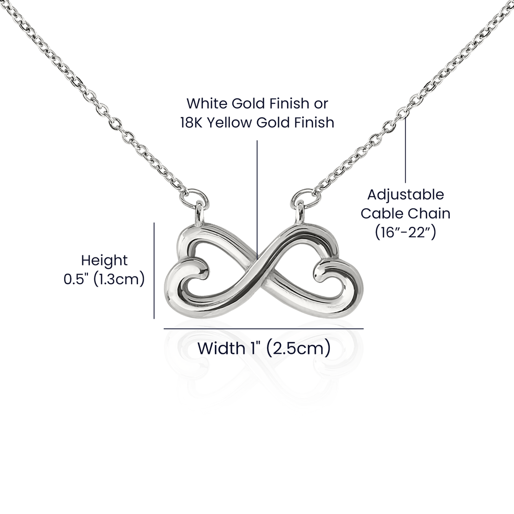 Endless Love Necklace heart-shaped infinity pendant in white or yellow gold with adjustable chain