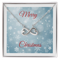 Endless Love Necklace heart-shaped infinity pendant in 14k white gold with adjustable chain in gift box with Merry Christmas background