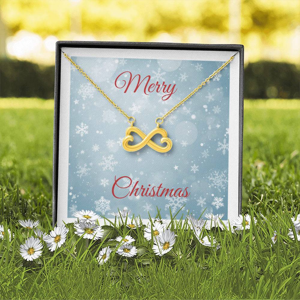 Endless Love Necklace gold infinity heart pendant in gift box with Merry Christmas card