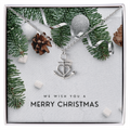 Silver Anchor Pendant Necklace with heart detail on adjustable chain in festive gift box with pine and Merry Christmas text