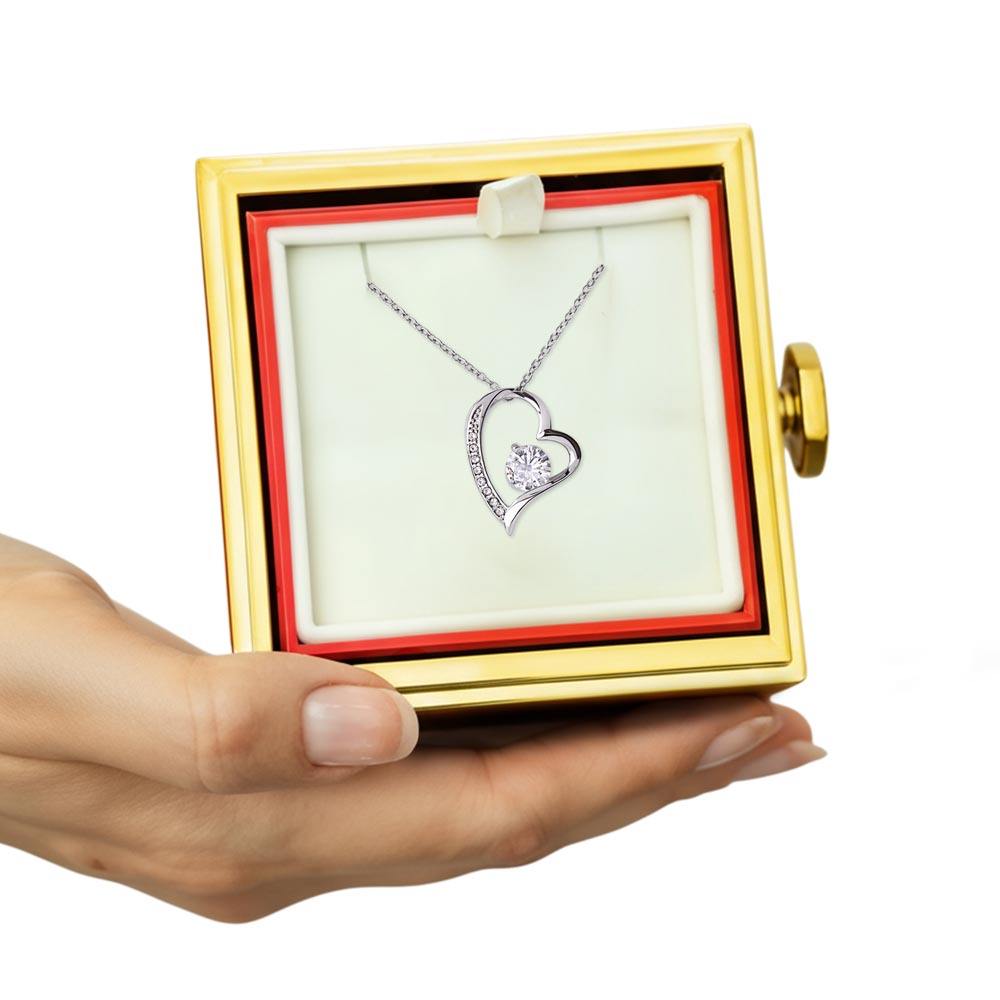 Forever Love Necklace heart-shaped pendant with cubic zirconia in luxury box with preserved rose