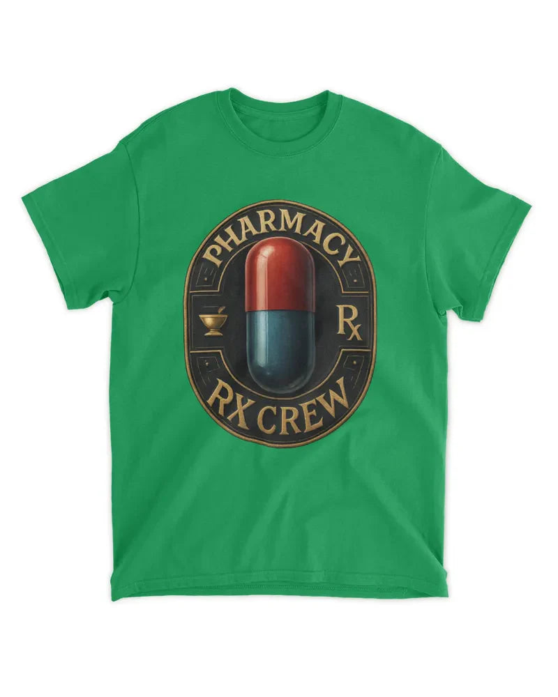 Green Unisex Standard T-Shirt with Pharmacy RX Crew capsule graphic design