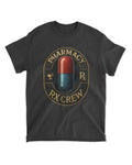 Unisex Standard T-Shirt with Pharmacy RX Crew capsule design, 100% cotton, preshrunk, seamless collar, tailored fit