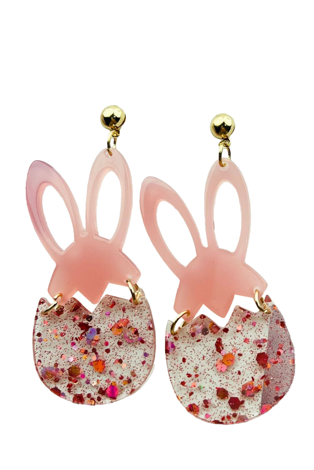 Pink Easter Bunny glitter acrylic stud earrings with cute bunny design