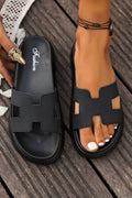 Black cutout design open toe platform slippers with trendy style and comfortable fit