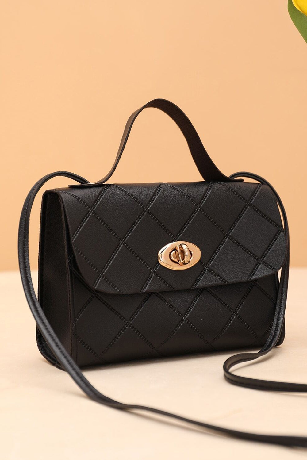 Breen PU leather messenger bag with diamond pattern and lock mechanism, small square shape, lightweight and durable design