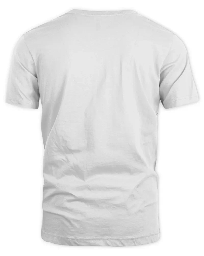 Unisex standard t-shirt in white 100% cotton with seamless collar and taped shoulders shown from back