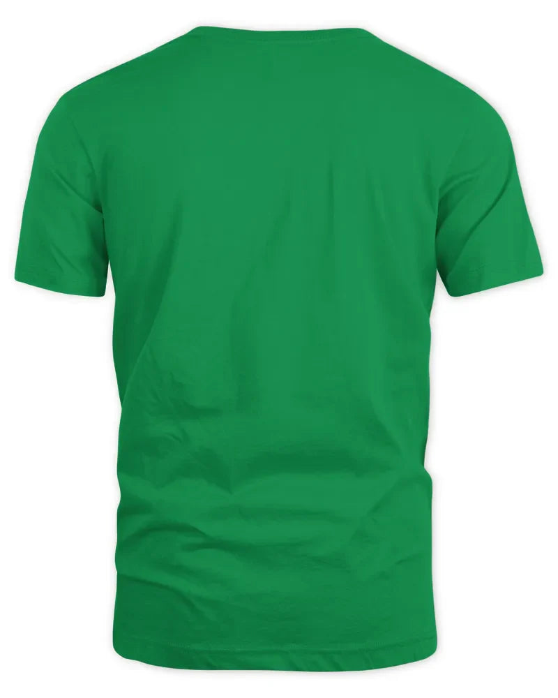 Back view of green unisex standard t-shirt made of preshrunk cotton with seamless collar and twin needle hems