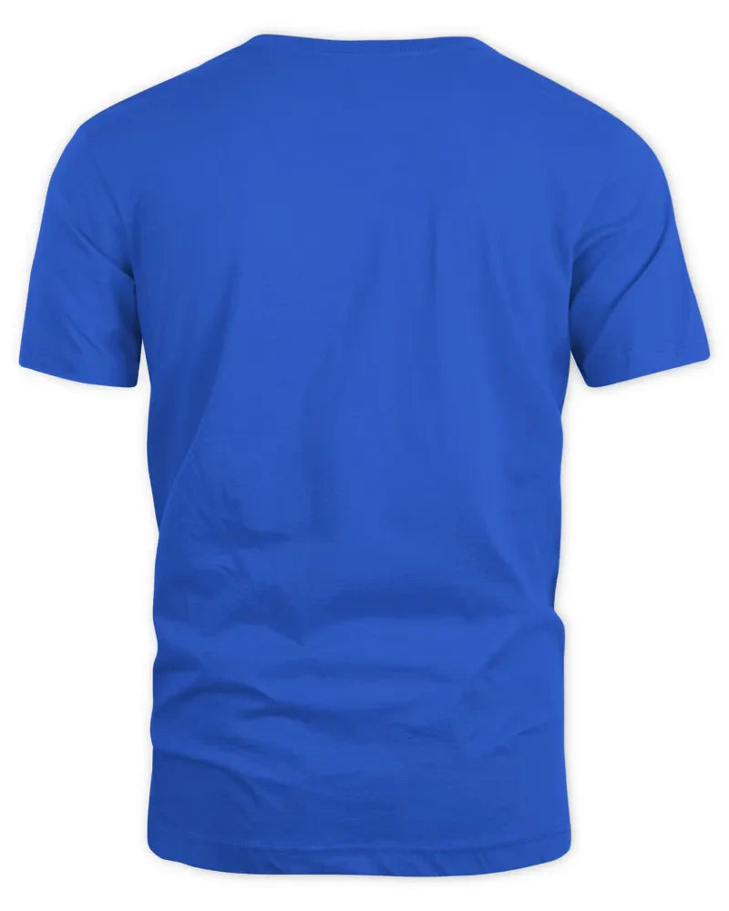 blue unisex standard t-shirt back view cotton blend seamless collar