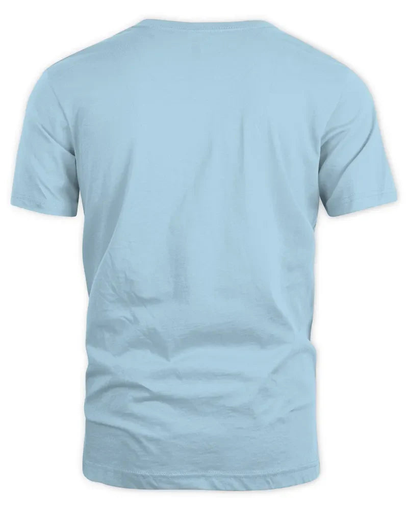 back view of light blue unisex standard t-shirt made of preshrunk cotton with seamless collar and twin needle hems